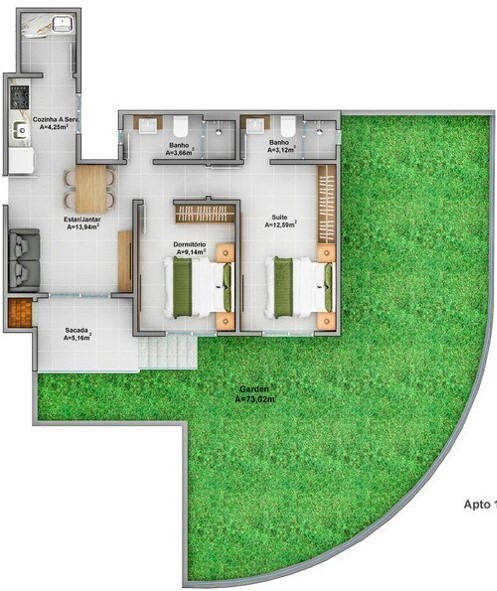 Planta 11 - 2 dorm 62 87m² - garden