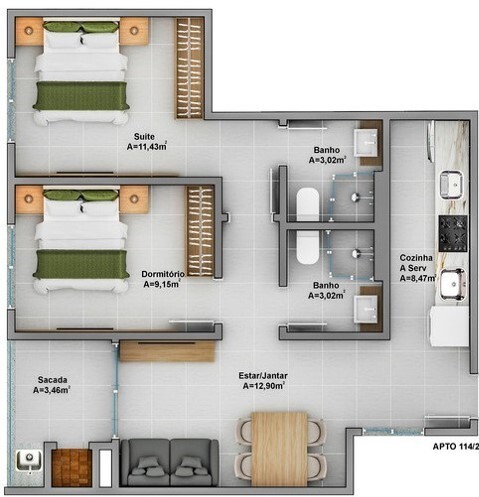 Planta 13 - 2 dorm 58 31m²