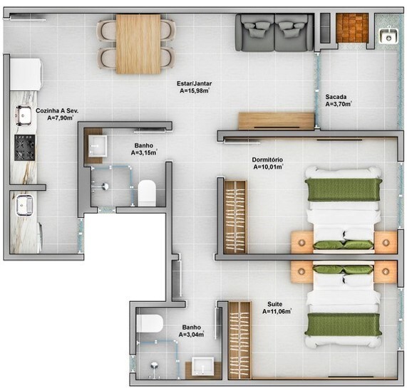 Planta 22 - 2 dorm 63 29m²