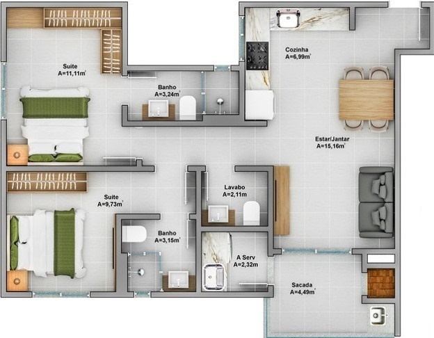 Planta 24 - 2 dorm 68 57m² li