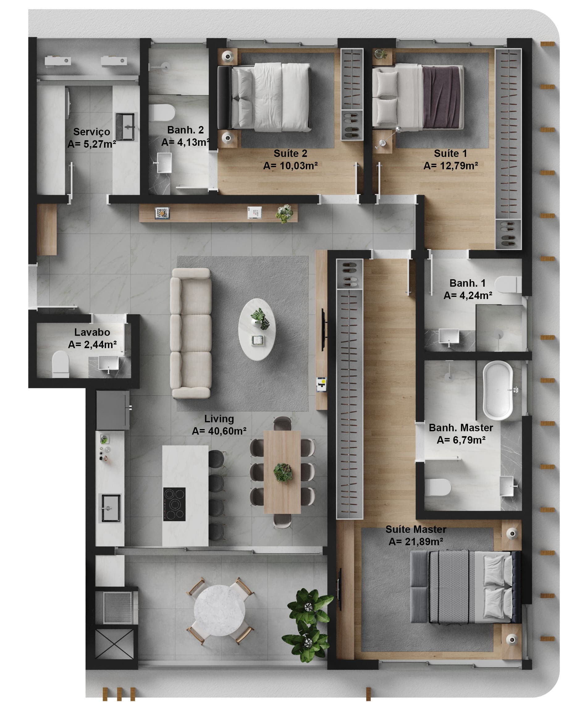 Planta 02 - 3 dorm 140m²