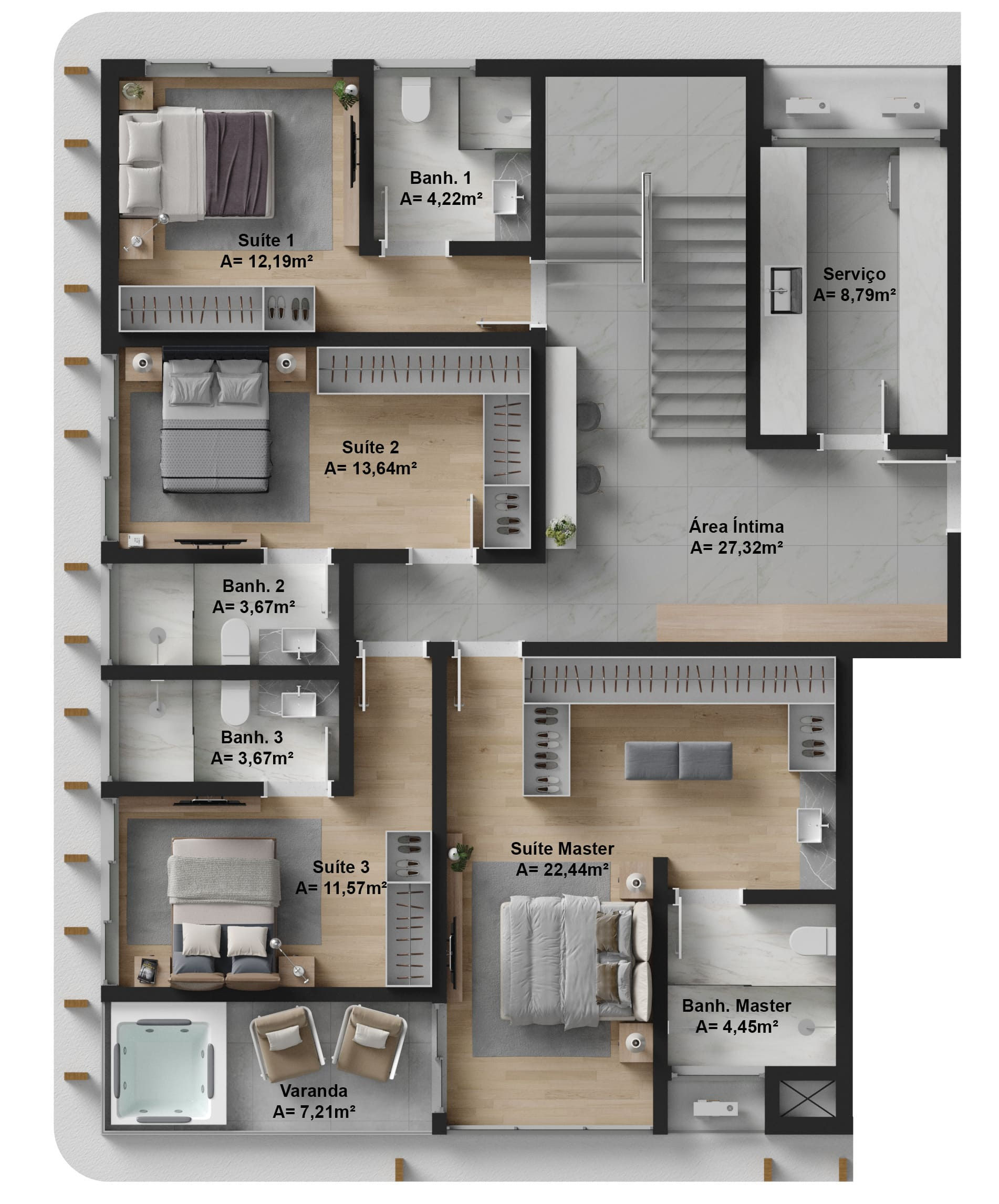 Planta 08 - 4 dorm 280m² - cobertura duplex - inferior