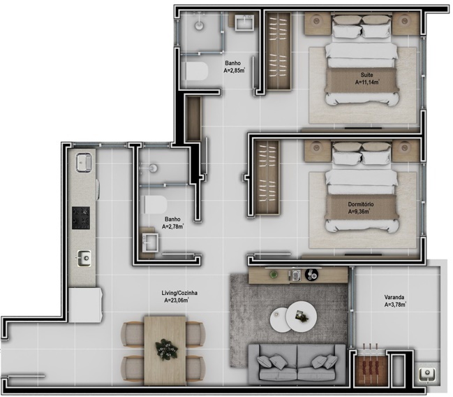 Planta 02 - 2 dorm 62 05m²