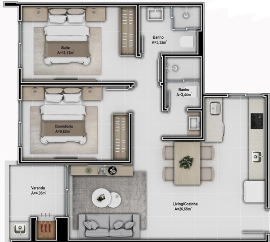 Planta 05 - 2 dorm 66 96m²