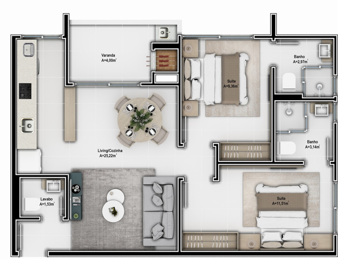 Planta 06 - 2 dorm 67 40m²