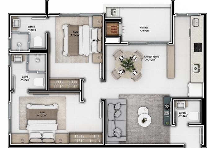 Planta 07 - 2 dorm 66 96m²