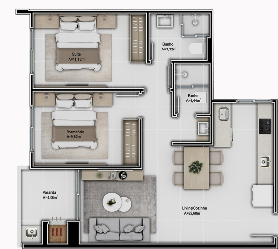 Planta 08 - 2 dorm 66 96m²