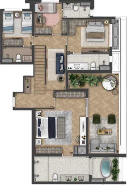 Planta 03 - 4 dorm 280m² - cobertura duplex - inferior