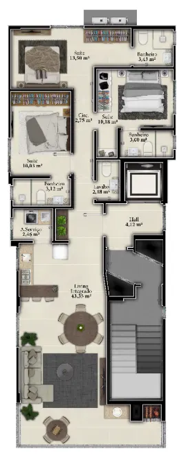 Planta 01 - 3 dorm 108m²