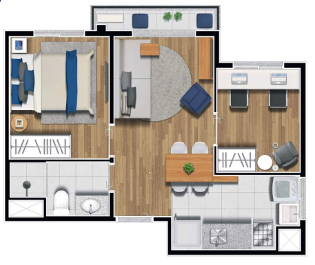 Planta 04 - 1 dorm 36 50m² - opção 1
