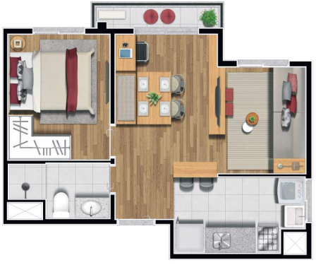 Planta 05 - 1 dorm 36 50m² - opção 2