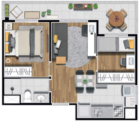 Planta 06 - 2 dorm 36 50m² - garden