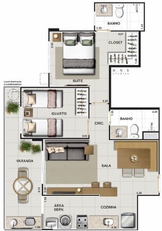 Planta 07 - 2 dorm 57 52m²