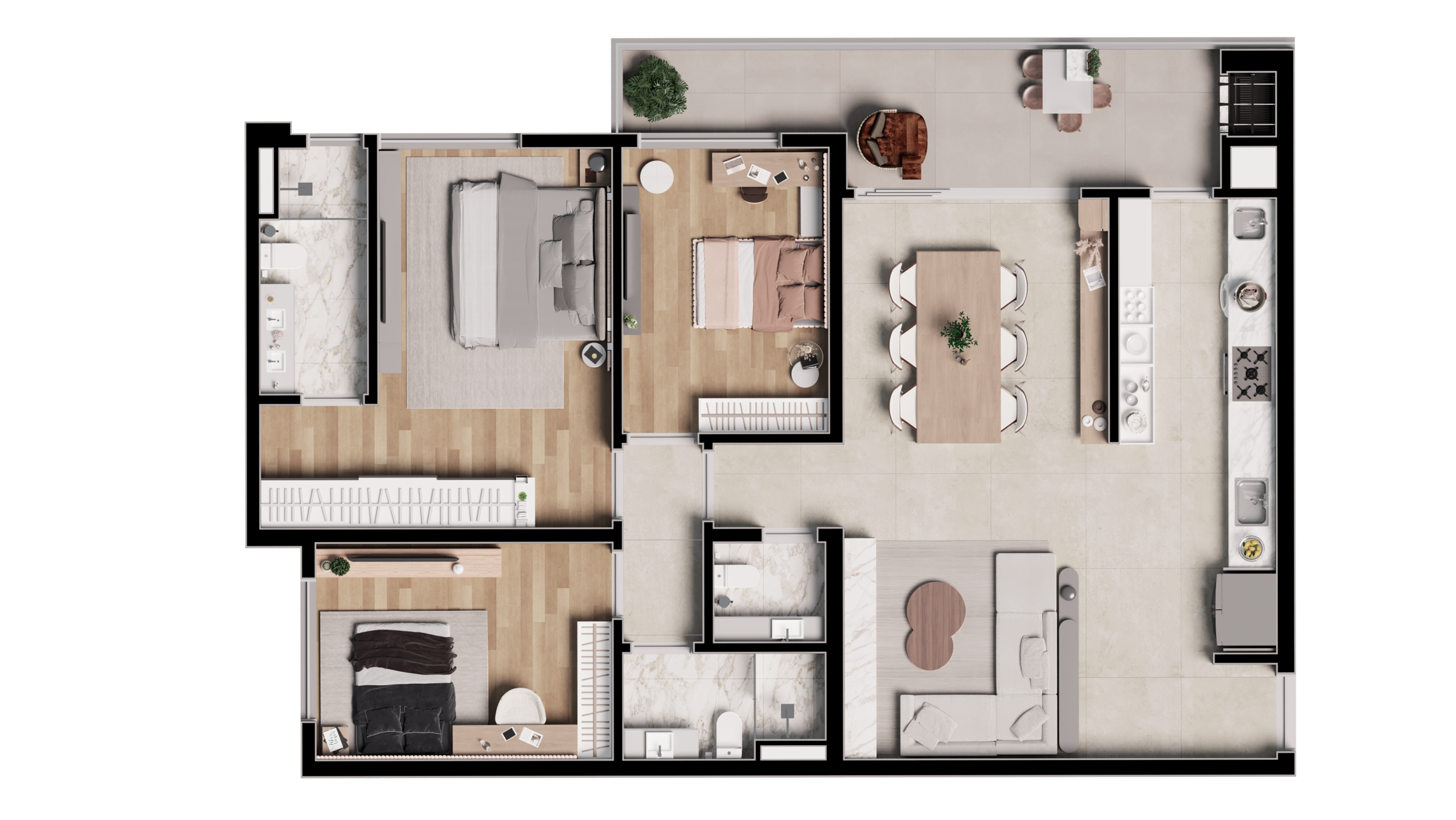 Planta 01 - 3 dorm 114 65m²