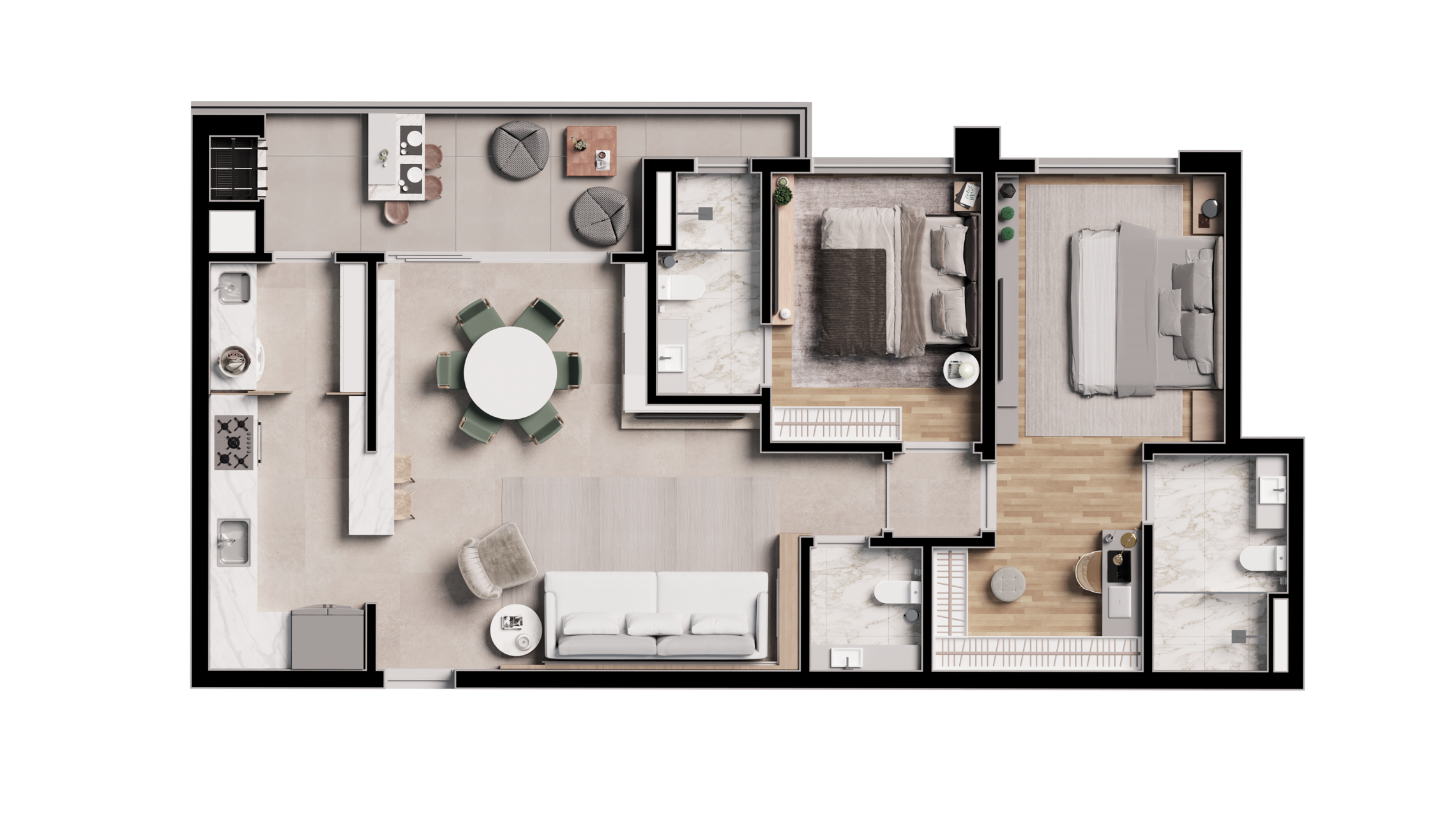 Planta 04 - 2 dorm 95 06m²