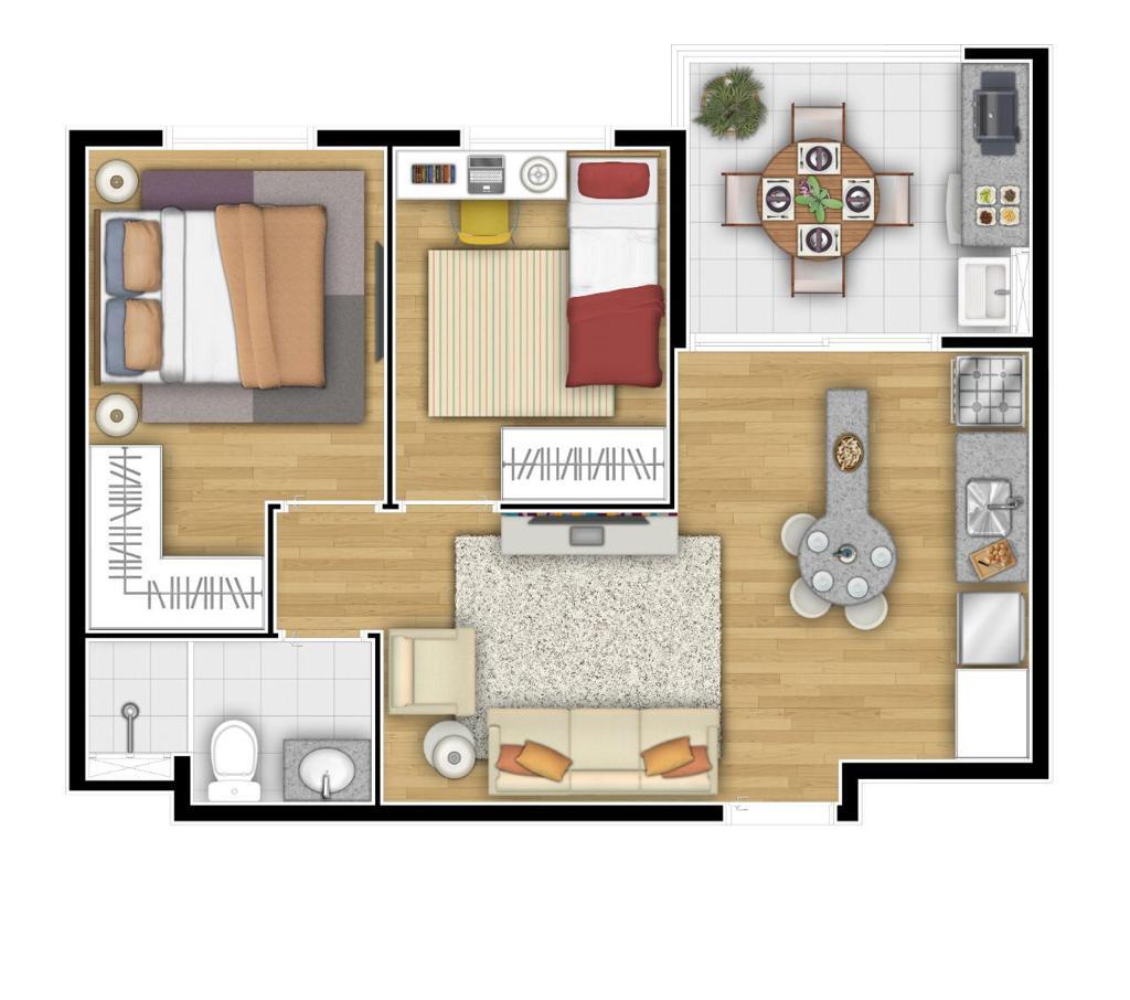 Planta - 2 dormitórios - 45,00 m²