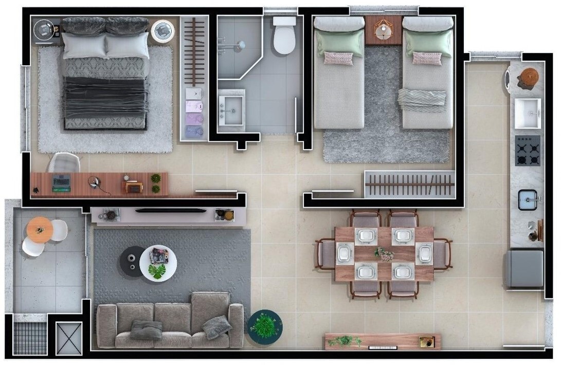 Planta 01 - 2 dorm 64 44m²