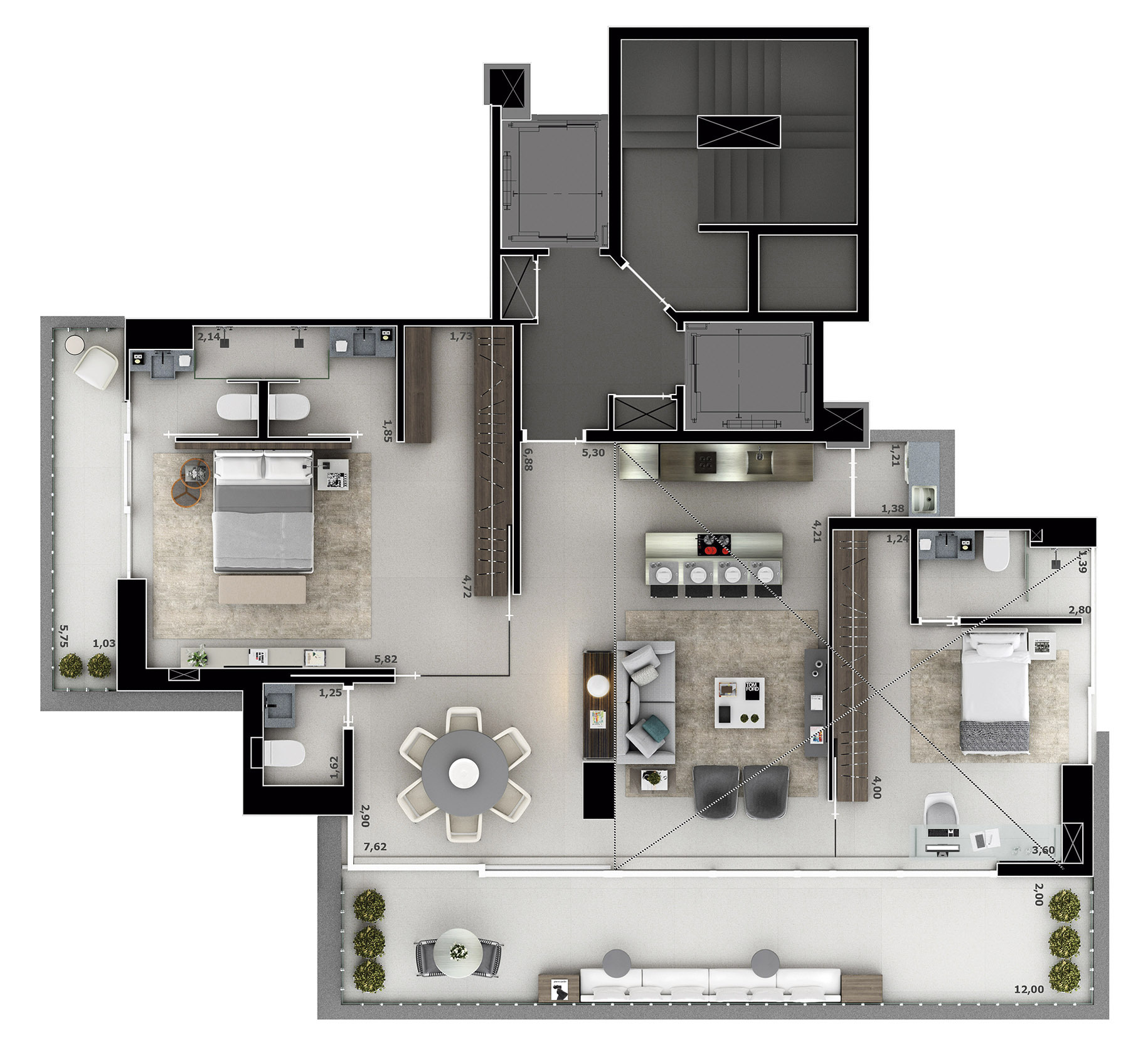 Planta 01 - 2 dorm 151m² - loft