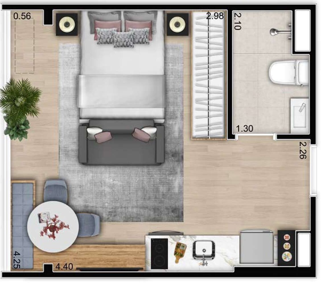 Planta 01 - 1 dorm 25m² - studio