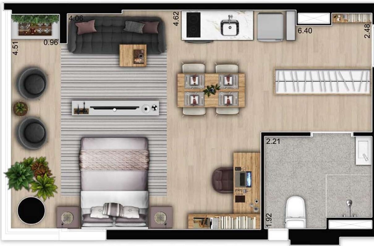 Planta 02 - 1 dorm 38m² - studio