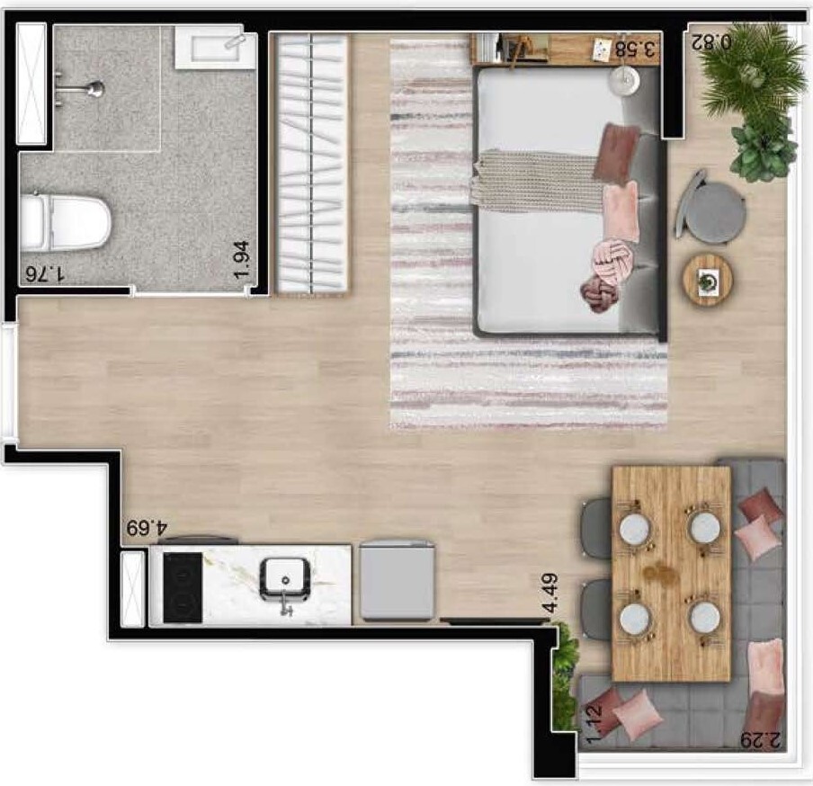 Planta 03 - 1 dorm 33m² - studio