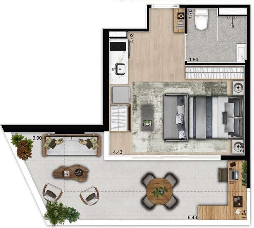 Planta 08 - 1 dorm 30m² - studio