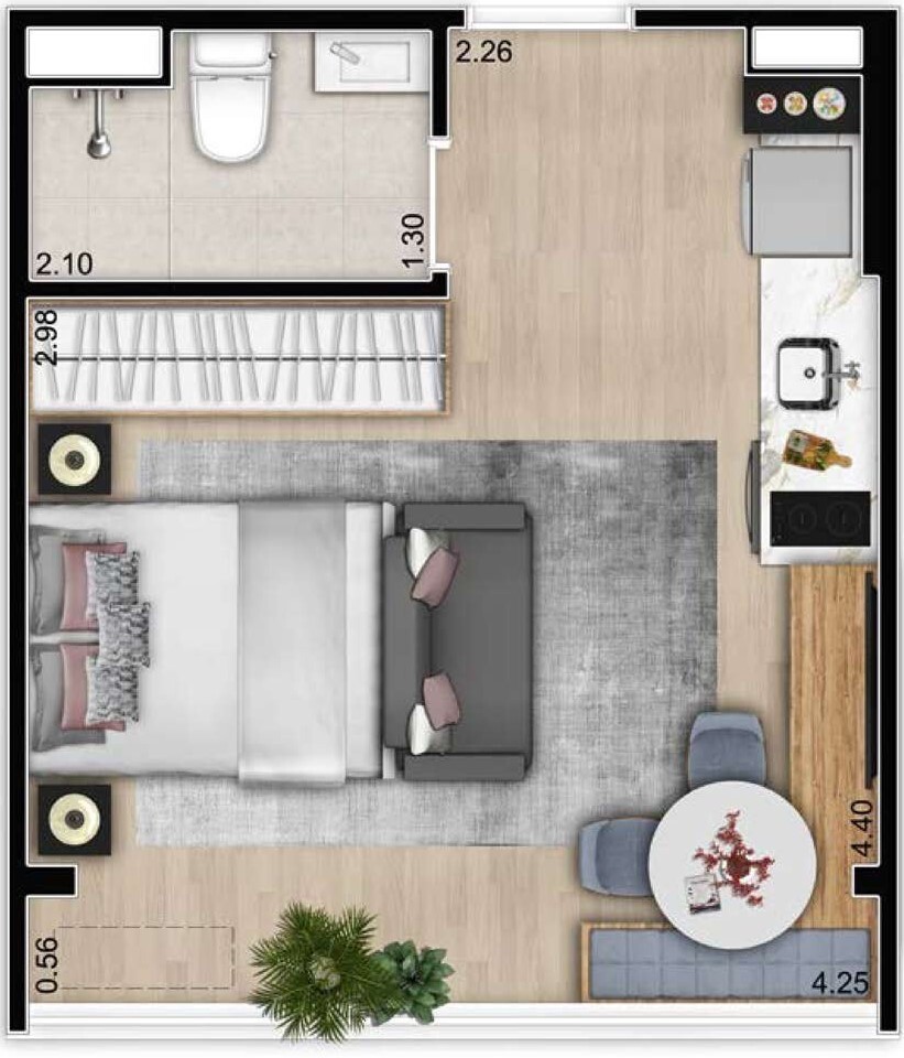 Planta 10 - 1 dorm 25m² - studio