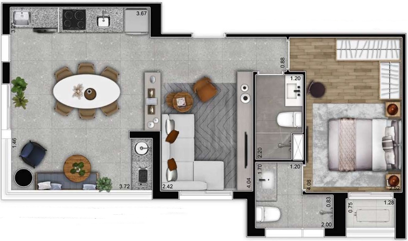 Planta 04 - 1 dorm 52m² - opção