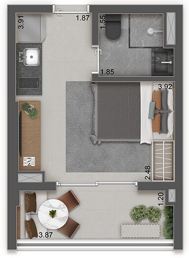 Planta 01 - 1 dorm 24m² - studio