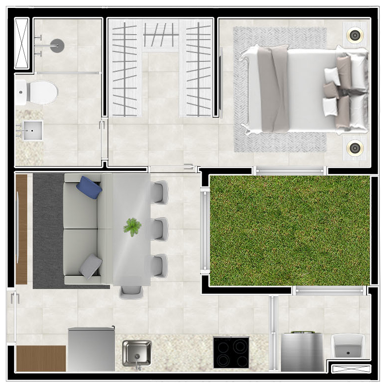 Planta 01 - 1 dorm 35 78m² - garden