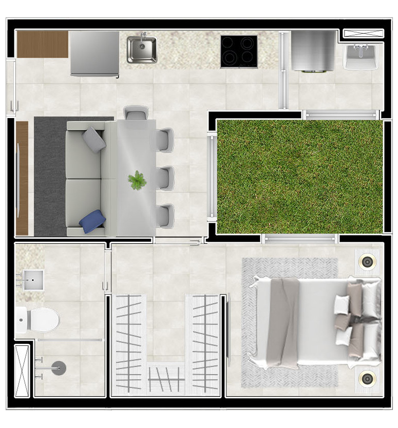 Planta 02 - 1 dorm 35 40m² - garden