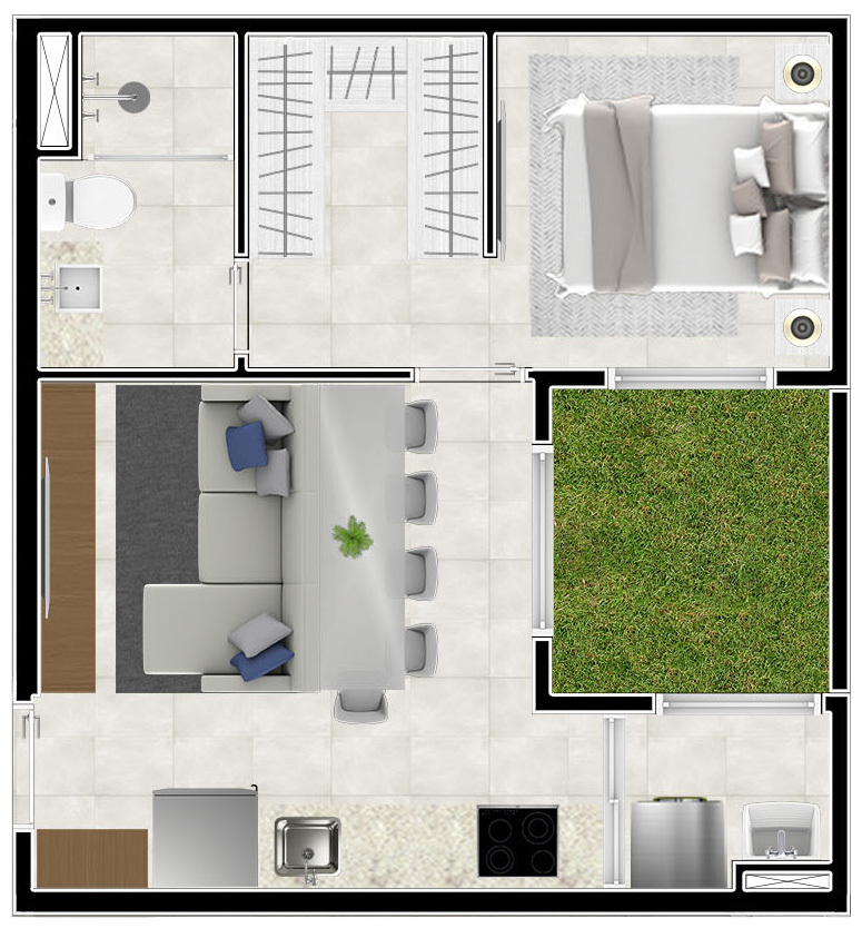 Planta 03 - 1 dorm 37 04m² - garden