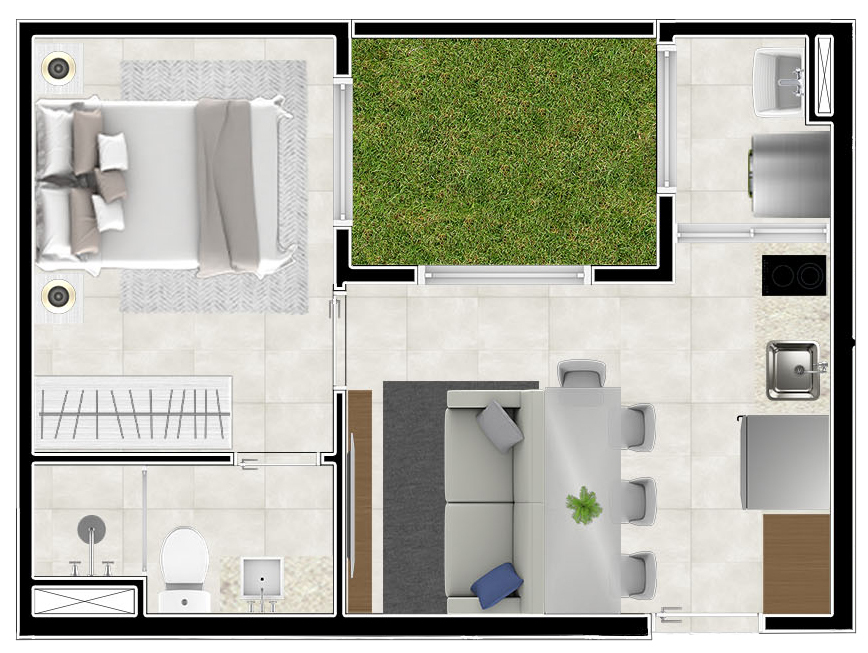Planta 04 - 1 dorm 32 62m² - garden