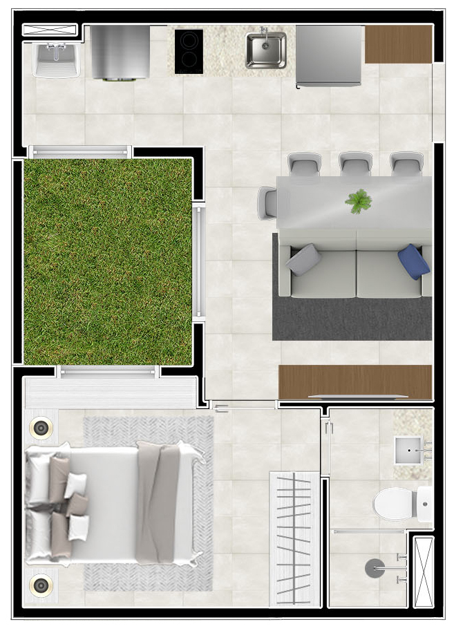 Planta 06 - 1 dorm 35 72m² - garden