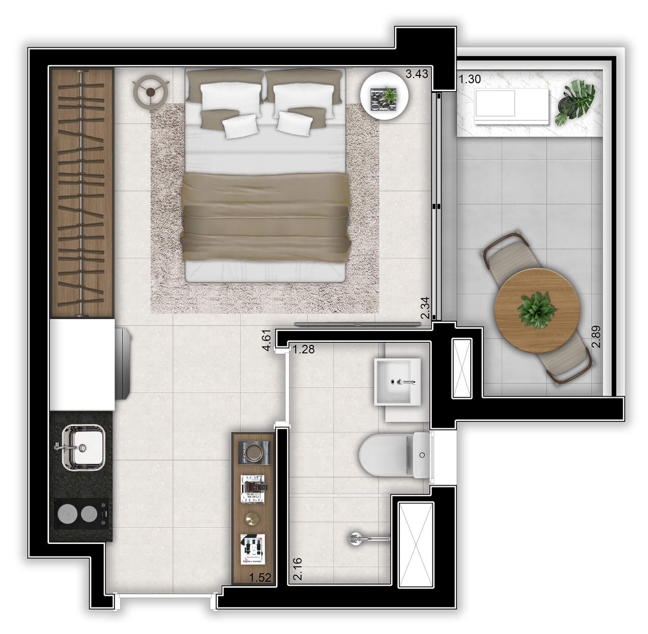 Planta 01 - 1 dorm 31m² - studio