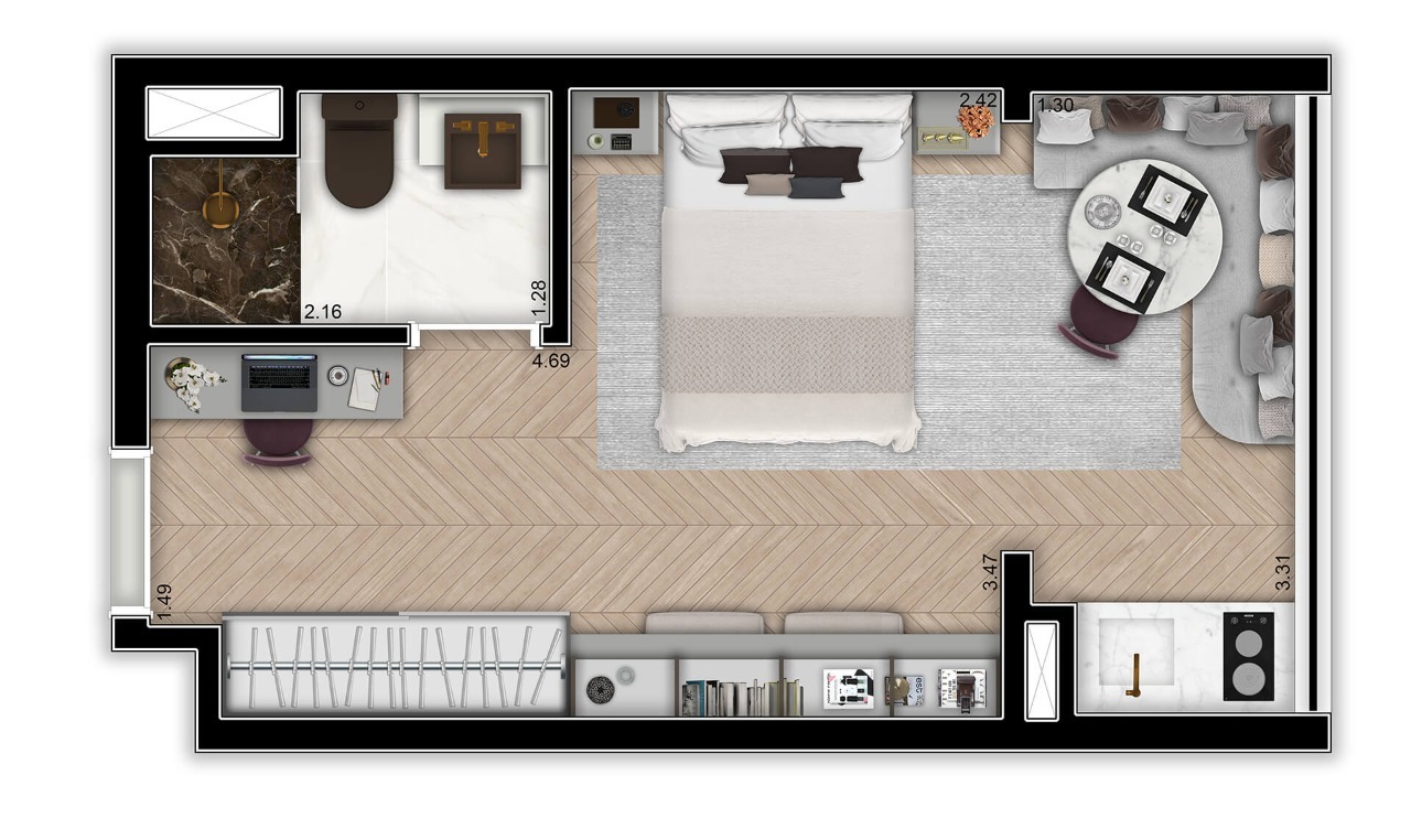Planta 02 - 1 dorm 22m² - studio