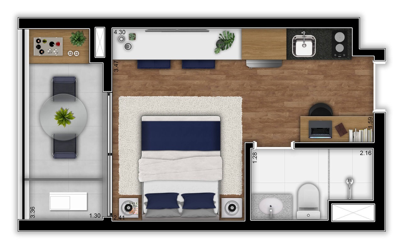 Planta 03 - 1 dorm 22m² - studio
