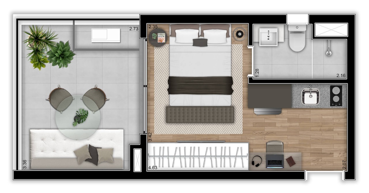 Planta 04 - 1 dorm 22m² - studio