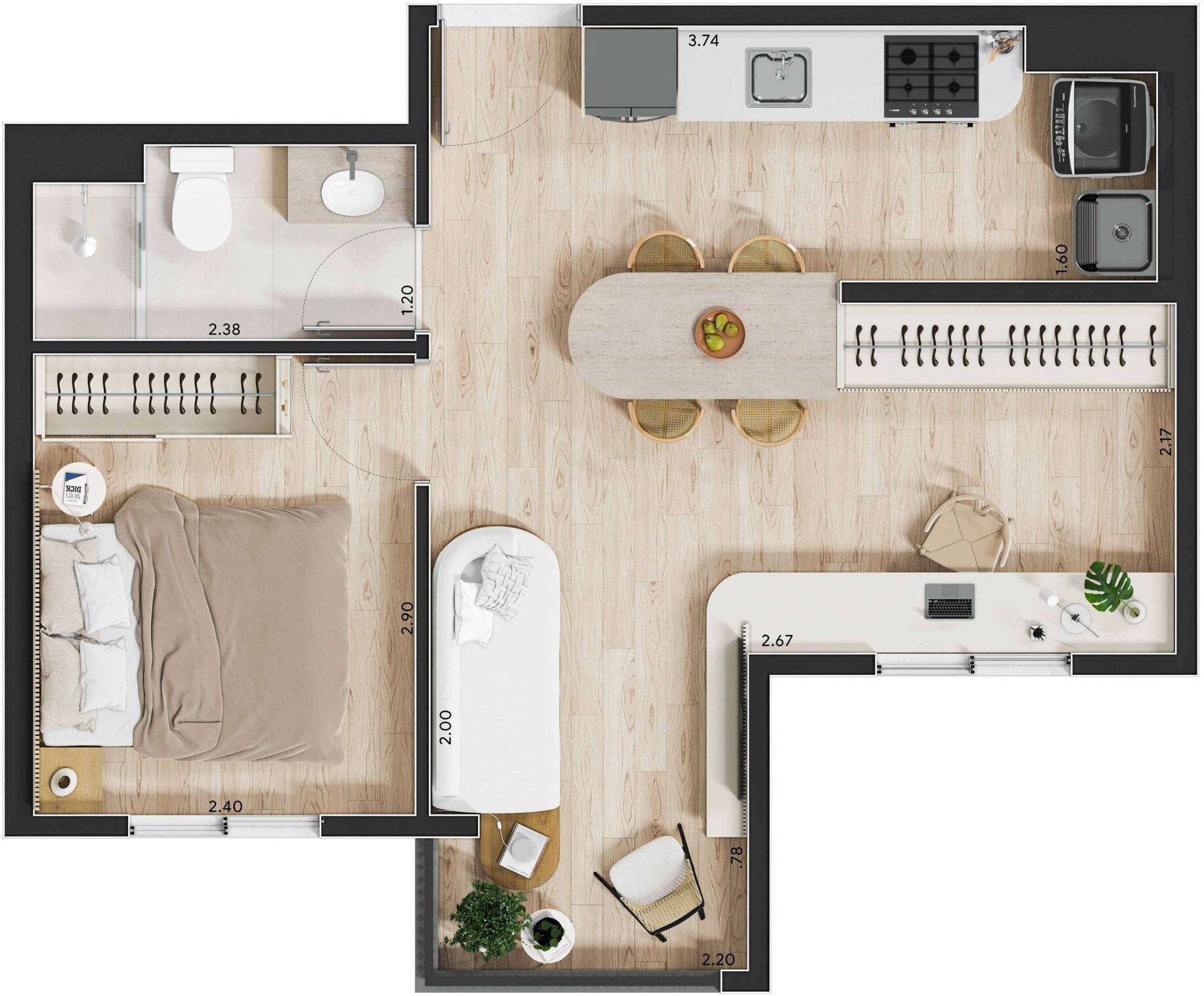 Planta 02 - 1 dorm 36 50m² - opção