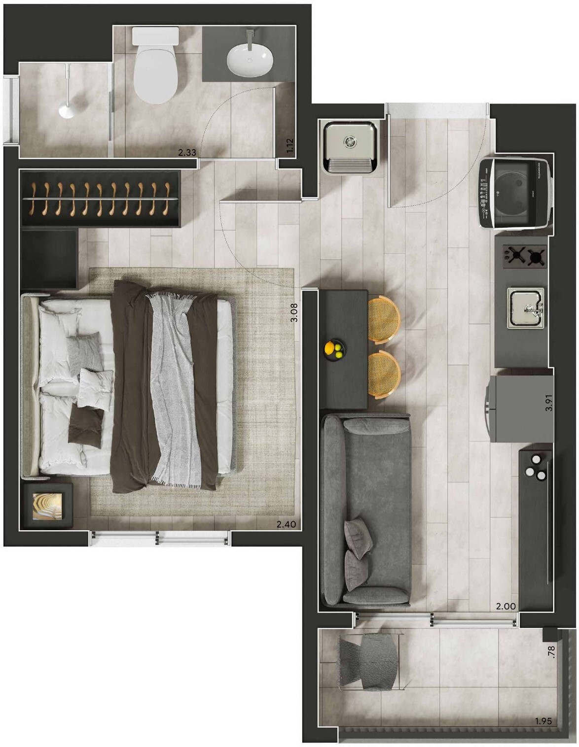 Planta 03 - 1 dorm 24m²
