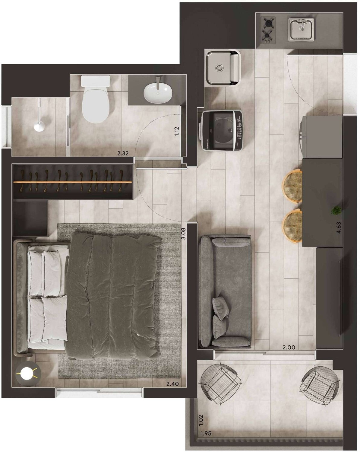Planta 04 - 1 dorm 26m²