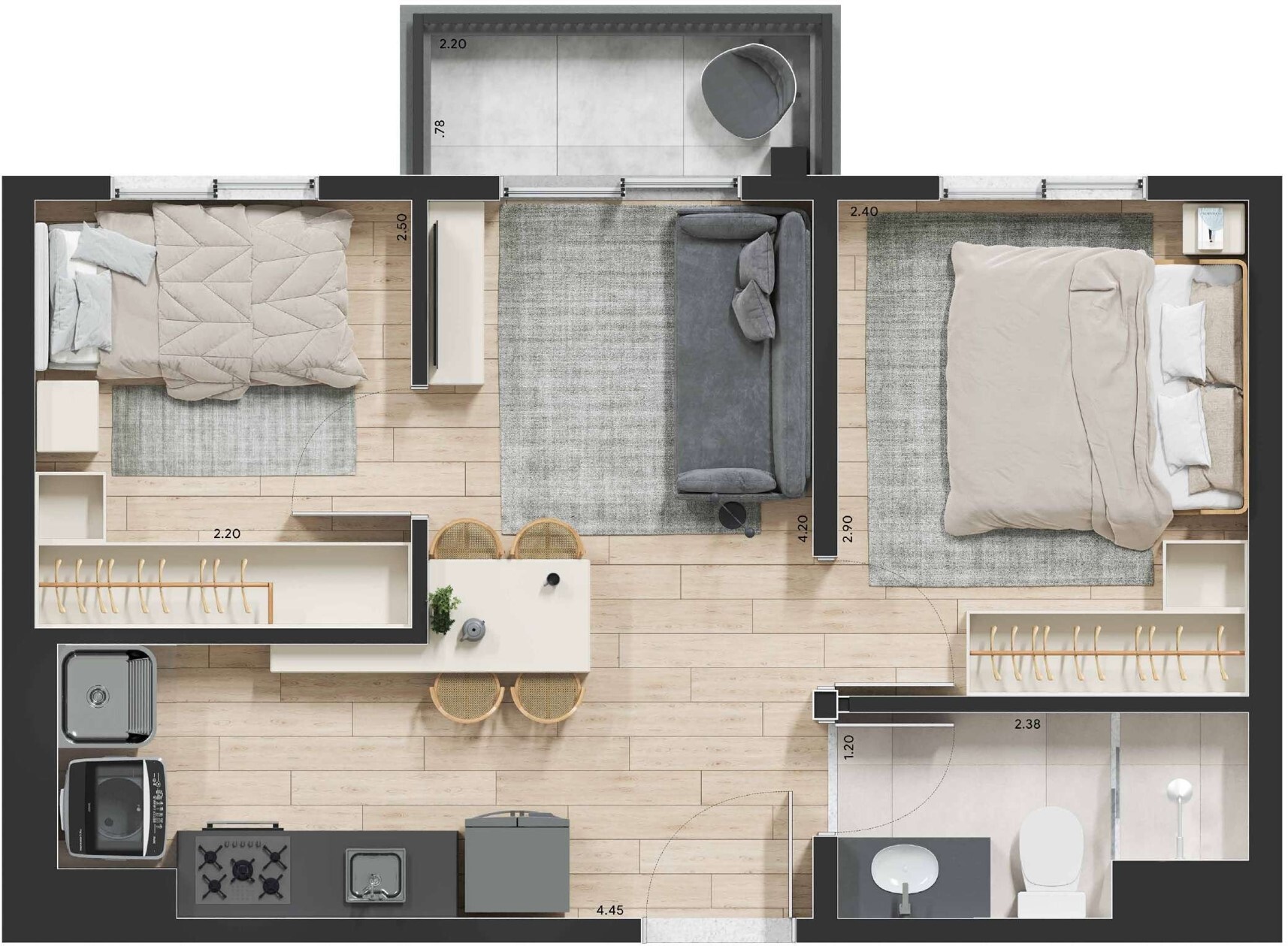 Planta 05 - 2 dorm 35 40m²