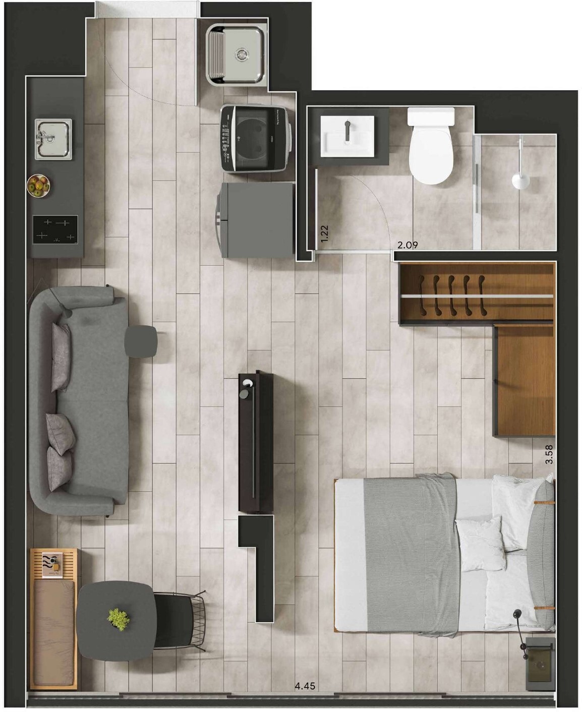 Planta 07 - 1 dorm 26 90m² - studio