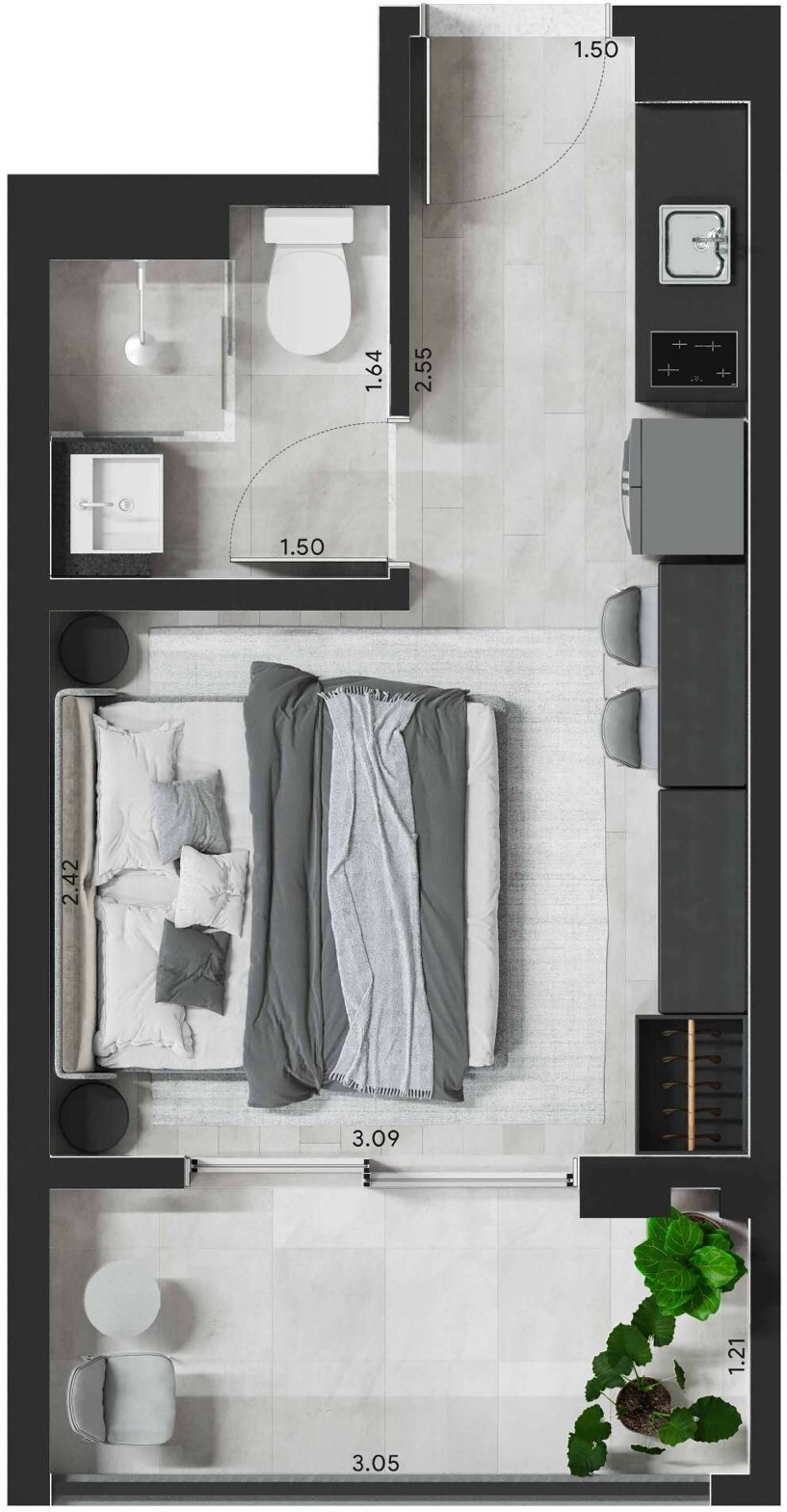 Planta 08 - 1 dorm 21 20m² - studio