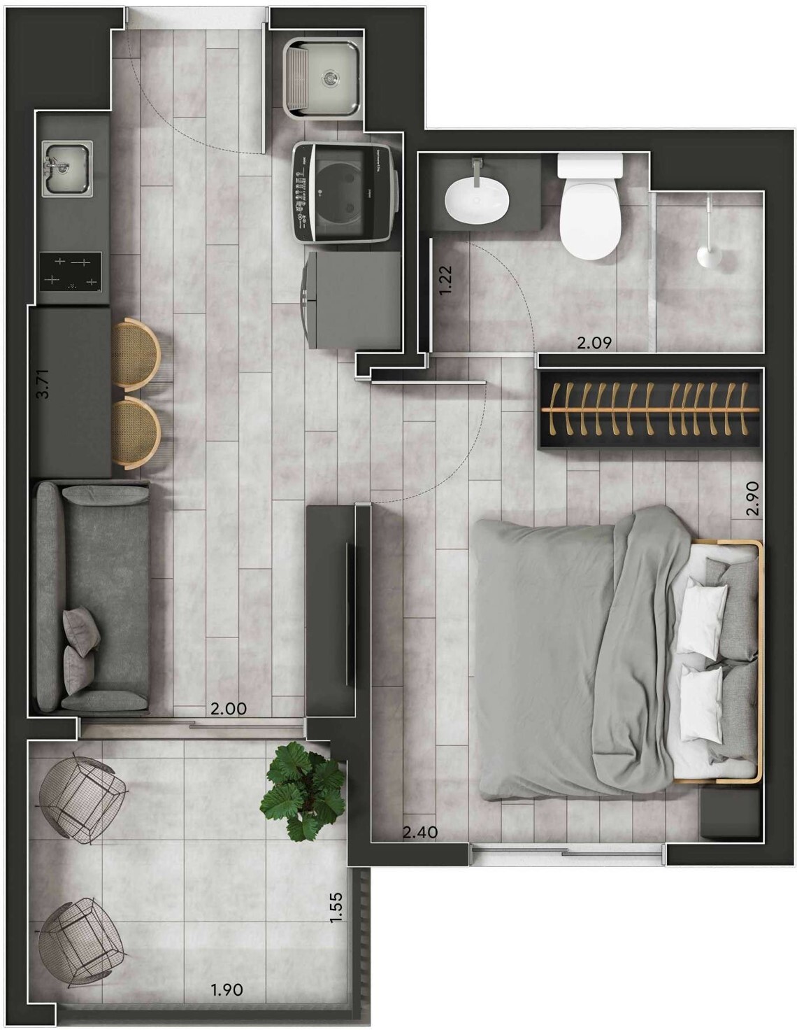 Planta 09 - 1 dorm 25 40m²