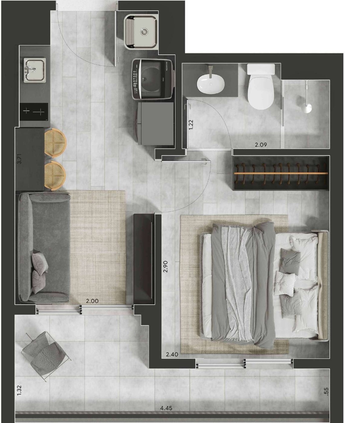 Planta 10 - 1 dorm 26 90m²
