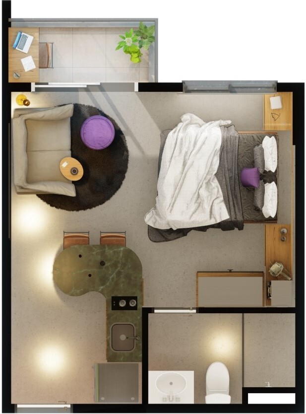 Planta 01 - 1 dorm 24 06m² - studio