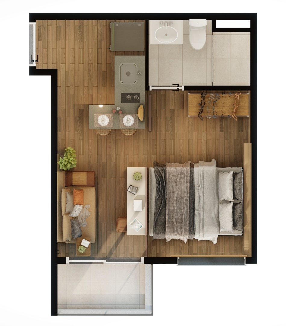 Planta 03 - 1 dorm 24 06m² - studio