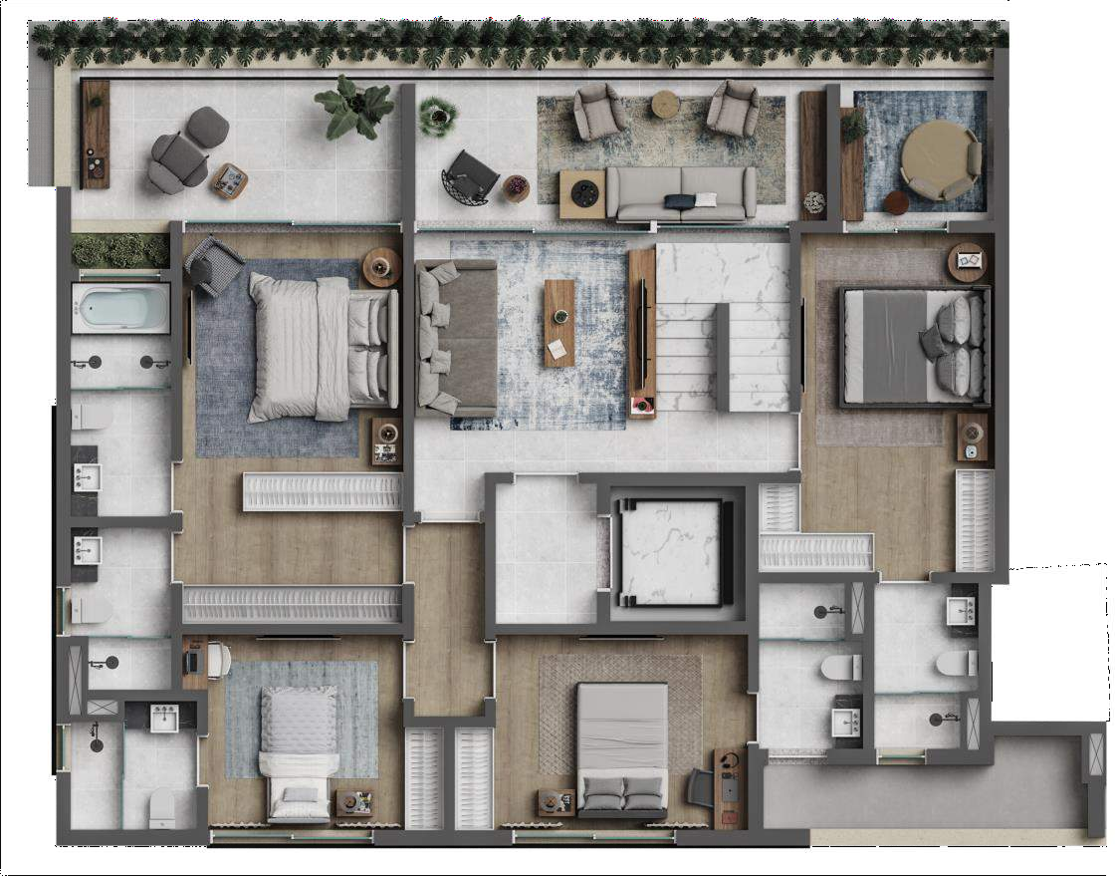 Planta 02 - 4 dorm 335 87m² - cobertura duplex - inferior