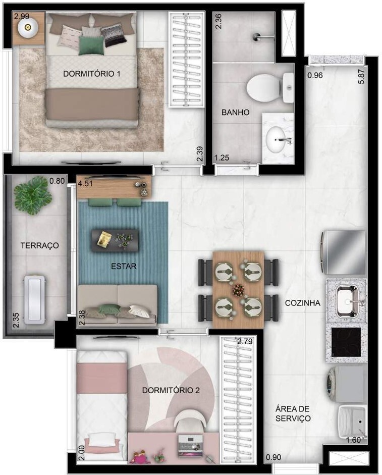 Planta 02 - 2 dorm 40m²